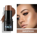 Bastão de maquiagem ou base em um tom escuro com o rótulo ’Natural Face Multi-Function’.