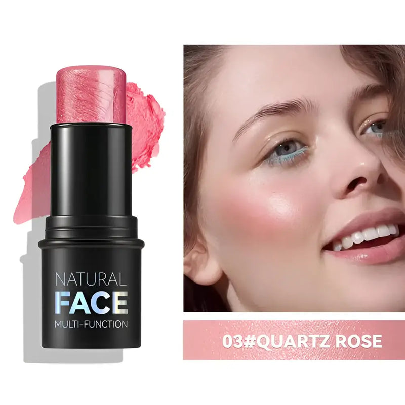 Bastão de maquiagem facial multifuncional em um tom rosa chamado ’Quartz Rose’.