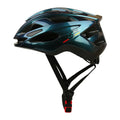 Capacete de bicicleta elegante, na cor azul-petróleo, com aberturas aerodinâmicas e tiras pretas.